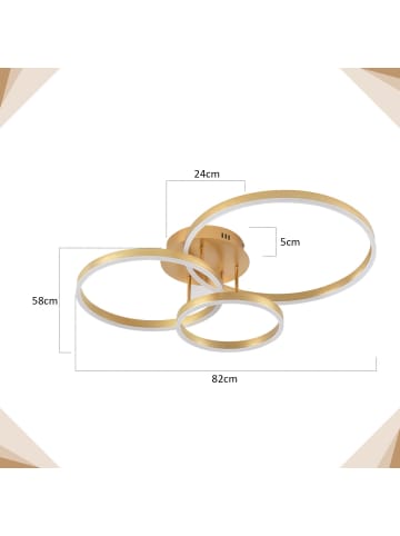 ZMH Deckenleuchte LED in gold dimmbar 3-Ringen modern 74 W Schlafzimmerlampe L82 cm