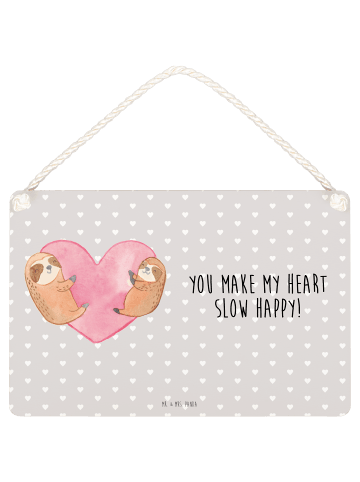 Mr. & Mrs. Panda Schild Faultiere Herz mit Spruch in Grau Pastell
