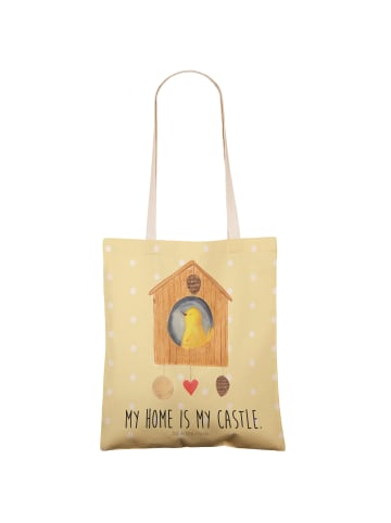 Mr. & Mrs. Panda Tasche Vogel Haus mit Spruch in Gelb Pastell
