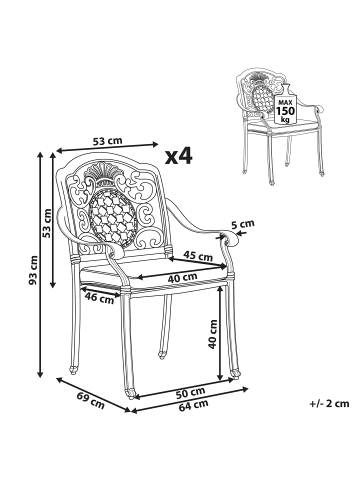 Beliani 4er-Set Gartenstuhl SALENTO in Braun/Beige