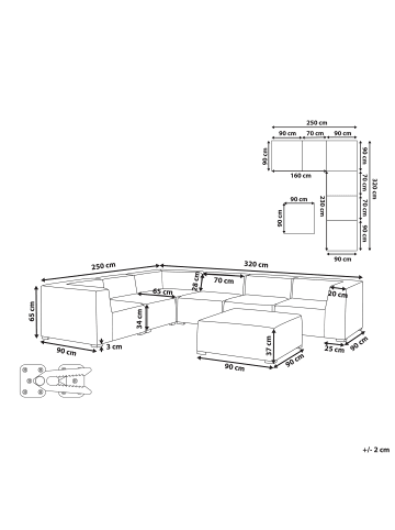 Beliani 7-tlg Lounge Set AREZZO in Beige/Schwarz rechtsseitig