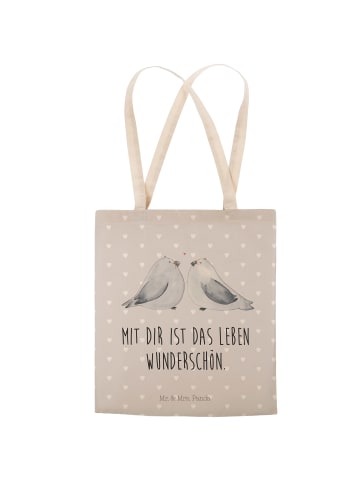 Mr. & Mrs. Panda Umhängetasche Turteltauben Liebe mit Spruch in Grau Pastell