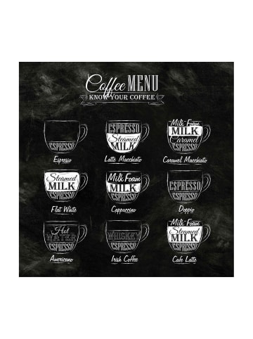 WALLART Vinyl-Teppich - Kaffeesorten Kreidetafel in Schwarz-Weiß