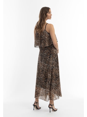 faina Damen Maxikleid Mit Schlangenprint in Beige Schlange
