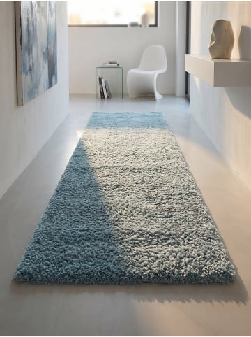 KADIMA DESIGN Teppich Hochflor Shaggy Waschbar Einfarbig SALZACH Strapazierfähig in Blau