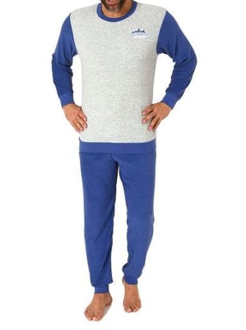 NORMANN langarm Frottee Pyjama Rundhalsschnitt & Bündchen - 82434 in marine