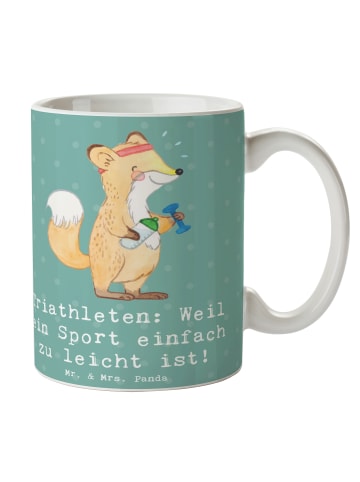 Mr. & Mrs. Panda Kaffeepott Triathlon Helden mit Spruch in Meeresbrise