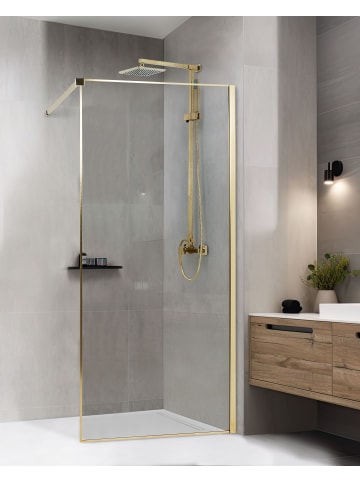 Beliani Duschwand WASPAM in Transparent/Gold - (W) 90 x (H) 190 x (L) 90 cm