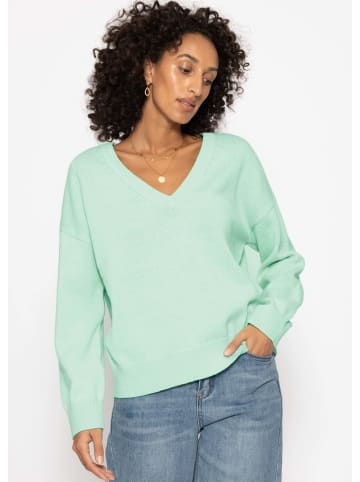 SASSYCLASSY Oversize Baumwoll-Pullover mit tiefem V-Ausschnitt in Hellgrün