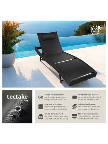 tectake Rattan Sonnenliege, abnehmbares Kopfkissen, 69 x 211 x 41 - 94 cm