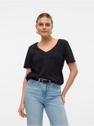 Vero Moda T-Shirt 2er-Set Basic V-Ausschnitt Top in Grau-Schwarz