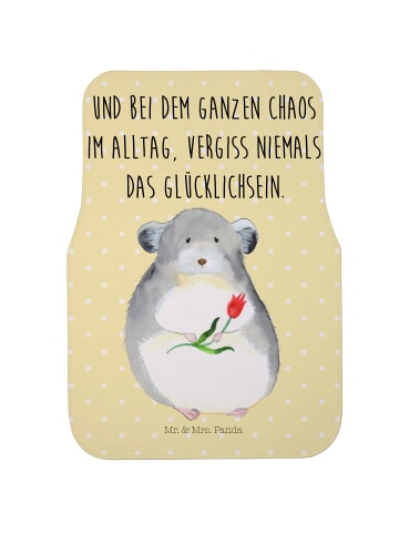 Mr. & Mrs. Panda Fahrer Autofußmatte Chinchilla Blume mit Spruch in Gelb Pastell