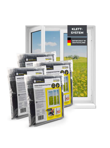 EASYmaxx Moskitonetz Fenster 4er-Set 150x180cm schwarz mit Klettverschluss Transparent
