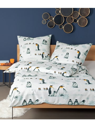 Janine Edel Flanell Bettwäsche Davos - Pinguine  in weiß
