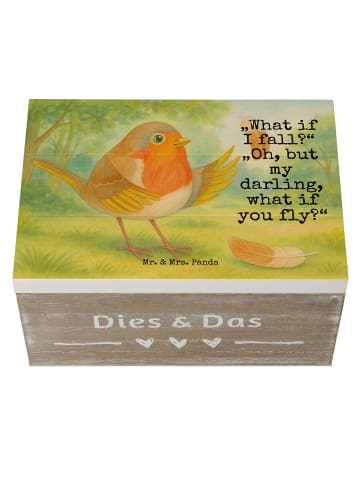 Mr. & Mrs. Panda Box Rotkehlchen Federn Design mit Spruch in Weiß