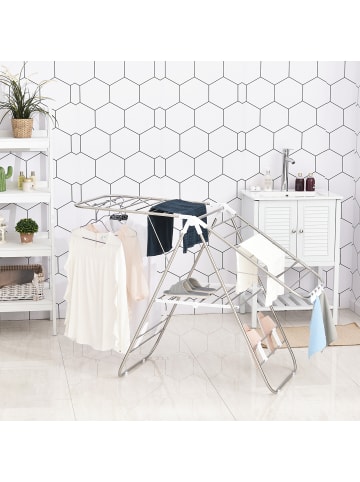 HOMCOM Wäscheständer-B60,5 x T148 x H98 cm-Silber+Weiß