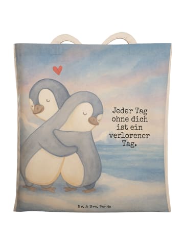 Mr. & Mrs. Panda Einkaufstasche Pinguine Kuscheln Design mit Spruch in Weiß