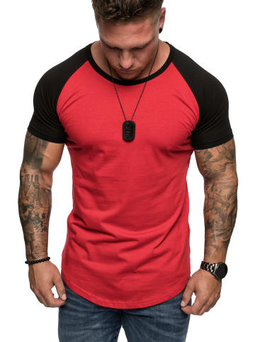 Amaci&Sons Basic Oversize Raglan T-Shirt mit Rundhalsausschnitt OMAHA in Rot/Schwarz