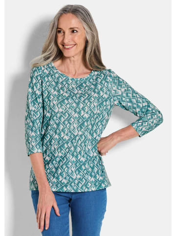 GOLDNER Halbarm Viskoseshirt im Allover-Design in graugrün / gemustert