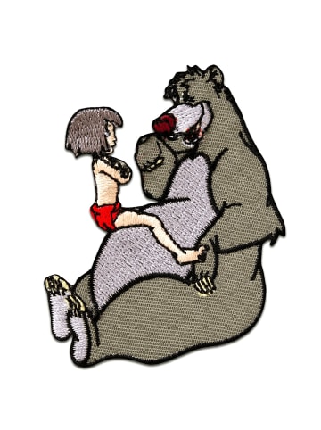 Disney Dschungelbuch Mowgli + Baloo KinderApplikation Bügelbild inGrau
