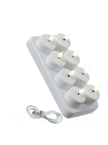 Adilina 8x LED Teelichter mit Ladestation wiederaufladbar in weiß