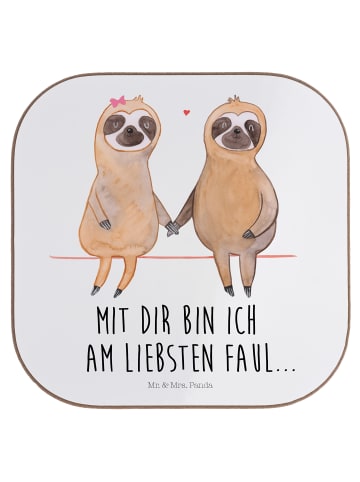 Mr. & Mrs. Panda Tassenuntersetzer Faultier Pärchen mit Spruch in Weiß
