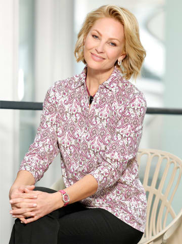 WITT WEIDEN Langarm-Poloshirt in sesam-rosé-bedruckt