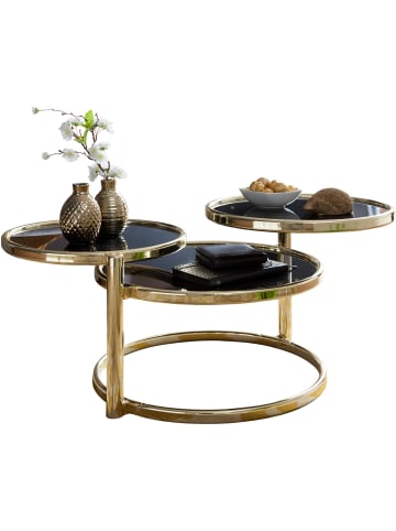 KADIMA DESIGN Runder Glastisch mit 3 Ebenen für flexibles & stylisches Wohnen in Gold