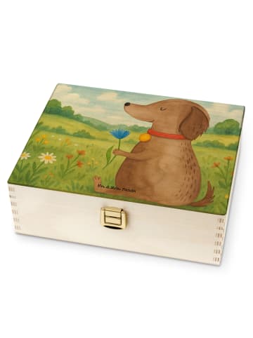 Mr. & Mrs. Panda Holz Teebox Hund Blume Design ohne Spruch in Weiß