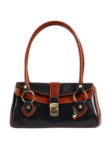 Florence Florence Schultertasche Leder dunkelblau, braun ca. 29cm