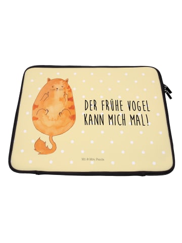 Mr. & Mrs. Panda Notebook Tasche Katze Frühaufsteher mit Spruch in Gelb Pastell