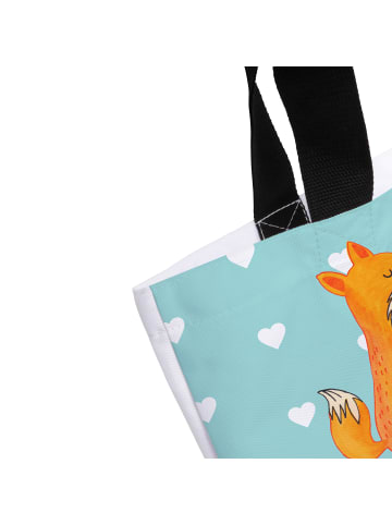 Mr. & Mrs. Panda Strandtasche Füchse Liebe mit Spruch in Türkis Pastell