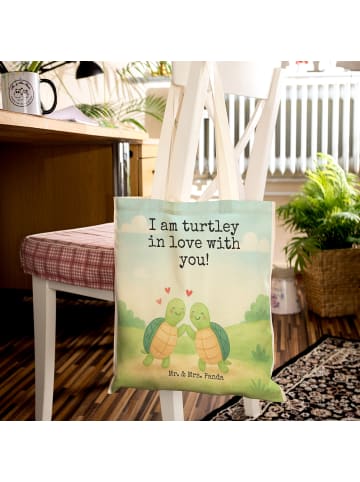 Mr. & Mrs. Panda Tote Bag Schildkröten Paar Design mit Spruch in Weiß