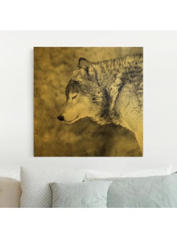 WALLART Leinwandbild Gold - Winter Wolf in Schwarz-Weiß