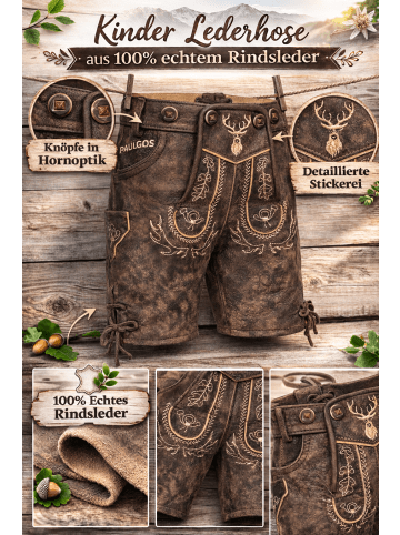 PAULGOS Lederhose Kurz Echtleder KK2 ANTIK in Schokobraun