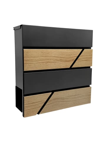 relaxdays Briefkasten "Holzoptik" in Anthrazit/ Natur – (B)37 x (H)37 x (T)11 cm