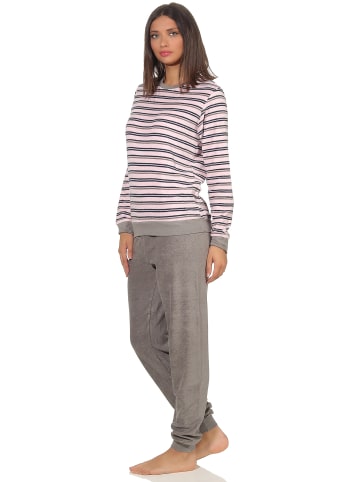 NORMANN Frottee Pyjama langarm Schlafanzug Bündchen Streifen - 49906 in rosa