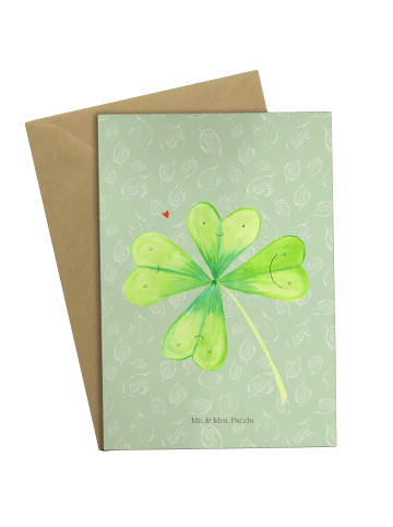 Mr. & Mrs. Panda Beileidskarte Blume Kleeblatt ohne Spruch in Blattgrün