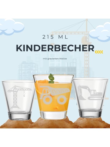 LUXENTU 3er Set Kinderbecher Baustellenfahrzeuge in 215 ml in transparent