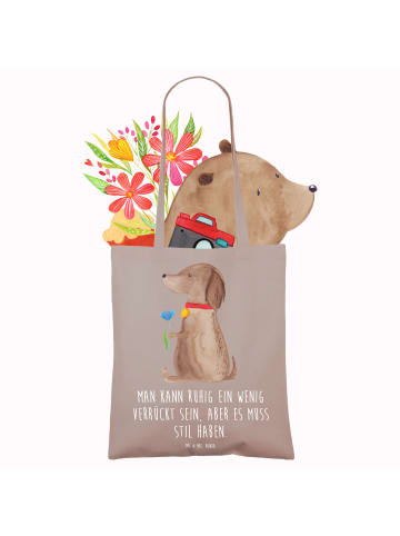 Mr. & Mrs. Panda Stofftasche Hund Blume mit Spruch in Braun Pastell