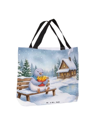 Mr. & Mrs. Panda Tote Bag Taube Winter Pommes Design ohne Spruch in Weiß