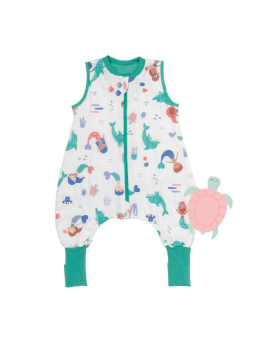 Schlummersack Schlafsack mit Füßen und umklappbaren Bündchen, 1.0 TOG in Weiß-Türkis