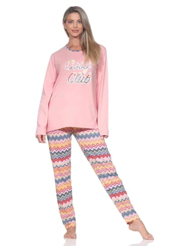 NORMANN Schlafanzug Pyjama langarm Ethno Optik in rosa