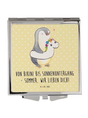Mr. & Mrs. Panda Schminkspiegel Sommer Meer Strand mit Spruch in Gelb Pastell