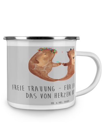 Mr. & Mrs. Panda Tasse Freie Trauung Jawort mit Spruch in Heather Grey
