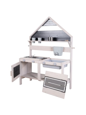 roba Kinder Matschküche in Hausoptik – graue Outdoor-Spielküche mit Zubehör
