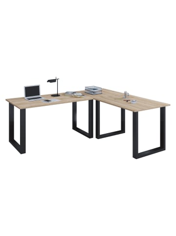 VCM  Eckschreibtisch Lona Tiefe 50 cm U Alu Schwarz in Sonoma-Eiche (Sägerau)