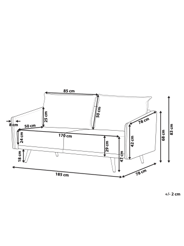 Beliani 3-Sitzer Sofa MAURA in Grau/Gold - (W) 185 x (H) 83 x (L) 78 cm