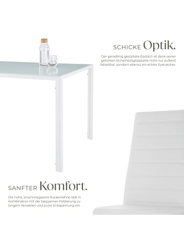 tectake Essgruppe aus Stahl, 5-teilig, bodenschonende Kunststoffkappen