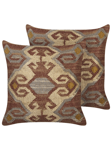 Beliani 2er-Set Dekokissen URPAD in Bunt/Rot/Beige
